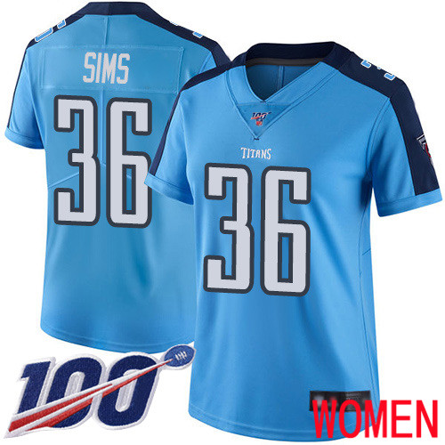 Tennessee Titans Limited Light Blue Women LeShaun Sims Jersey NFL Football #36 100th Season Rush Vapor Untouchable->youth nfl jersey->Youth Jersey